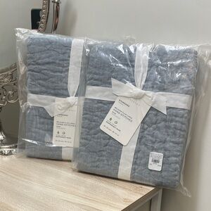 2 Pottery Barn Belgian Flax Linen Hand-Stitched Standard Shams | color chambray